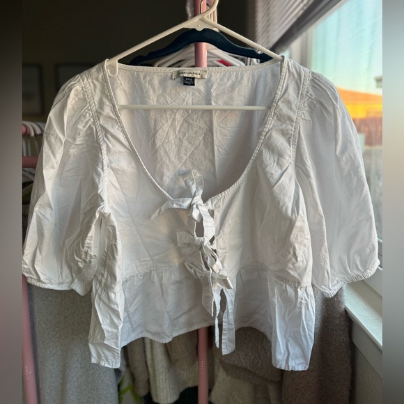 American Eagle Outfitters Tops - American Eagle Outfitters White Tie-Front Blouse